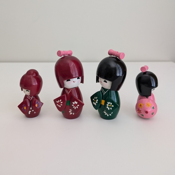 NEW Kokeshi Wooden Dolls Set of 2 Doll Mom Daughter Sister Matching Kimono Japan - Picture 10 of 10
